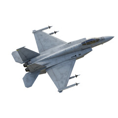 Realistic 3D Render of a Fighter Jet in Flight with Gray and Blue Colors Isolated on a Transparent Background