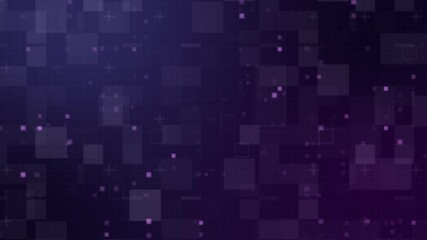 Abstract digital tech background animated with squares and plus symbols in purple tones