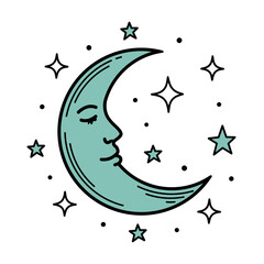 Hand-Drawn Retro Nature Icon Moon and Stars