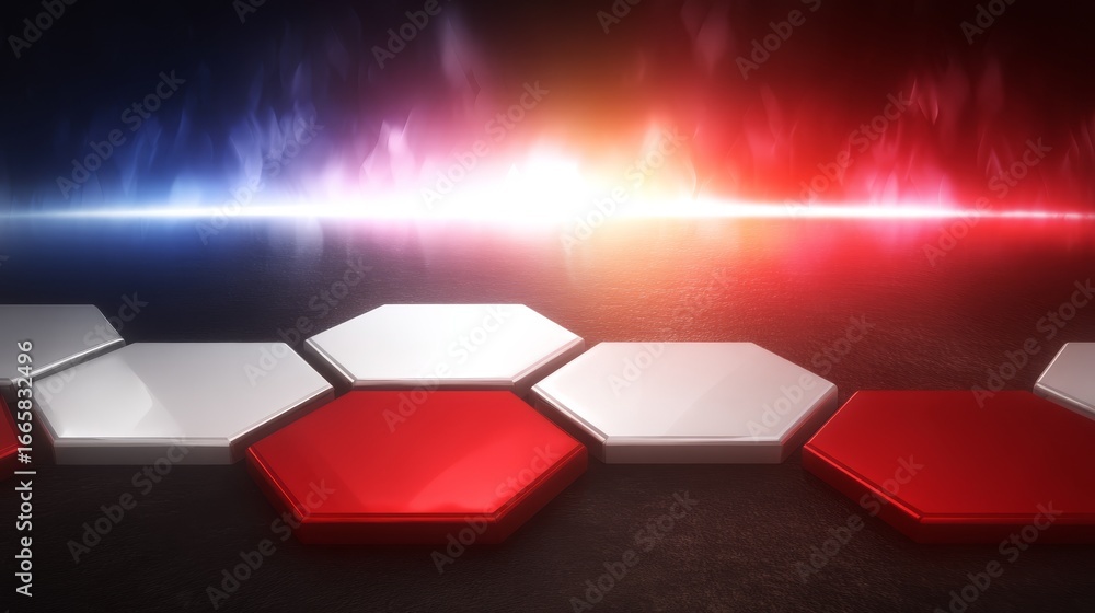 Poster abstract digital illustration featuring a complex geometric pattern of interconnected hexagons with 