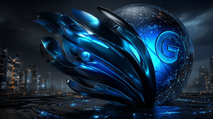 5G label design template. Blue vector icon of 5th generation wireless internet network connection. Information technology logo.