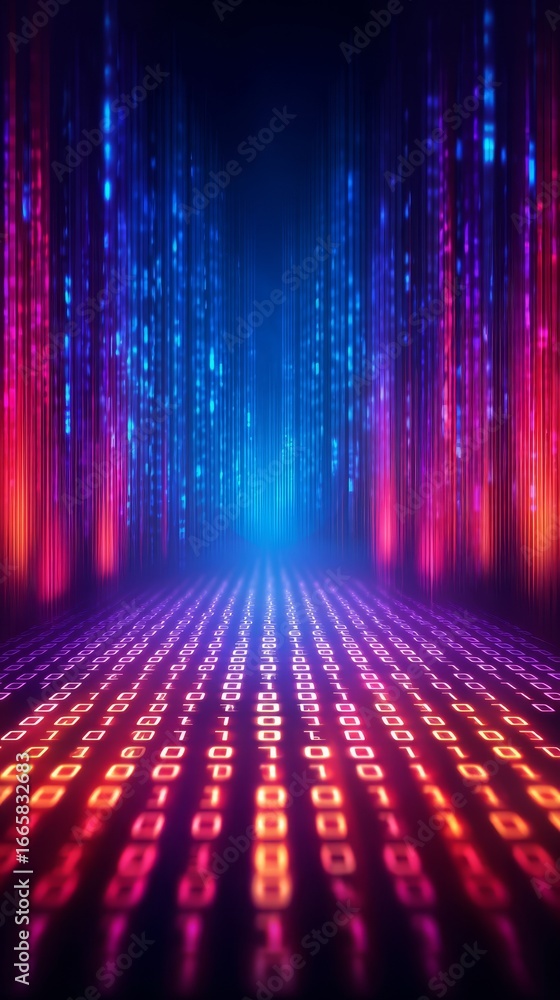 Aufkleber abstract digital technology background featuring a dynamic stream of binary code digits representing