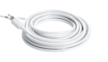 3D render of a coiled white wire or cable, isolated on a white background