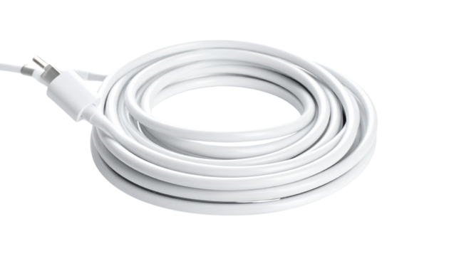 3D render of a coiled white wire or cable, isolated on a white background