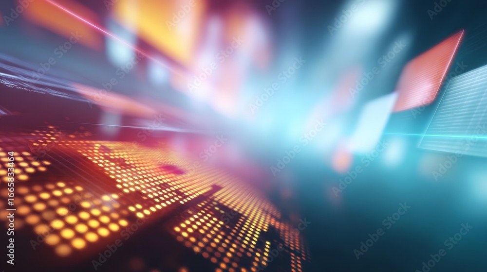 Poster futuristic abstract cityscape background with vibrant glowing lights and dynamic intersecting lines 