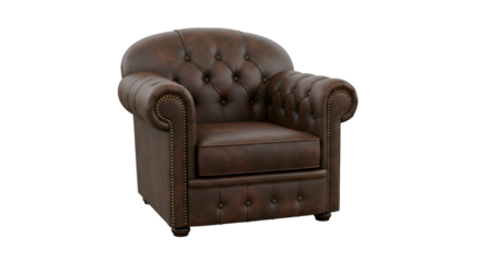 Isolated Photo of a Classic Brown Leather Armchair on Transparent Background