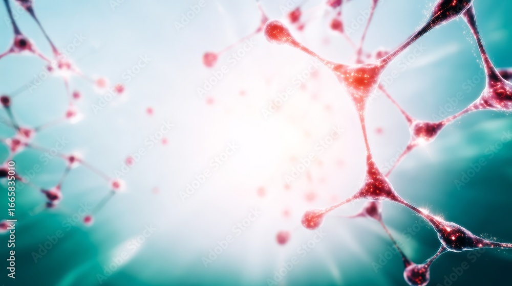 Poster detailed microscopic view of a single biological organism's cell with a bright internal light source