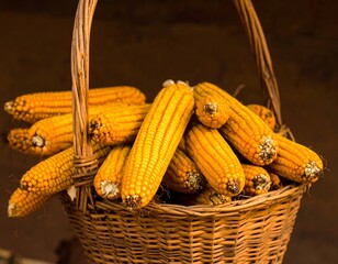 Dried corn in a rustic basket