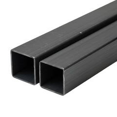 Isolated Photo of Two Grey Steel Square Tubes on Transparent Background