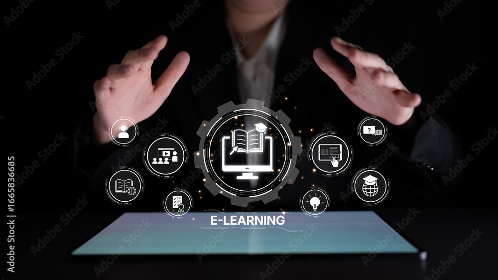 Aufkleber online education boosts access to learning. learn anytime through flexible platforms. education tech