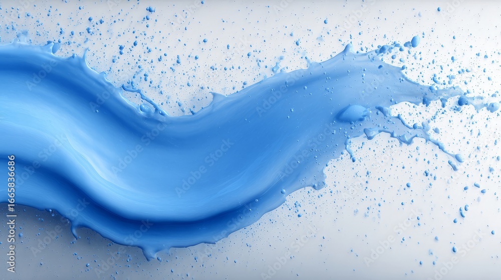 Poster abstract high speed photography of a vibrant blue liquid splashing dramatically on a clean white sur
