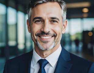 Smiling Businessman Portrait Headshot with Office Background