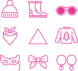 Collection of Fashion Accessories in Pink Outline isolated on Transparent Background