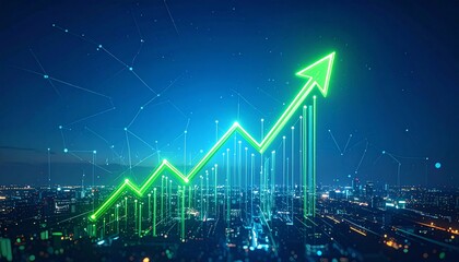 Growing Business with City Skyline, and Progress Arrow.