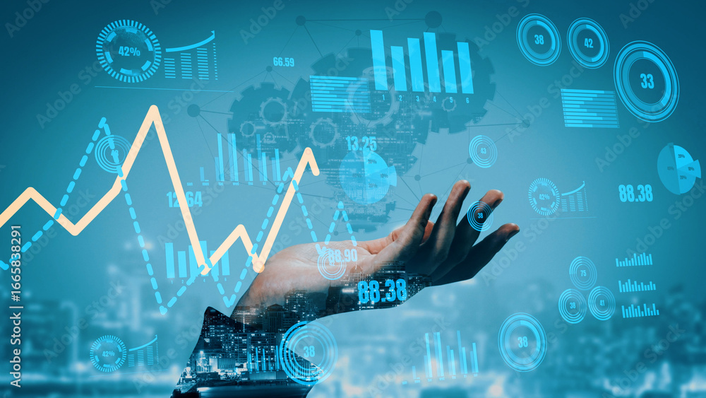 Aufkleber a hand reaching out towards digital graphs and data visualizations symbolizes financial growth and i