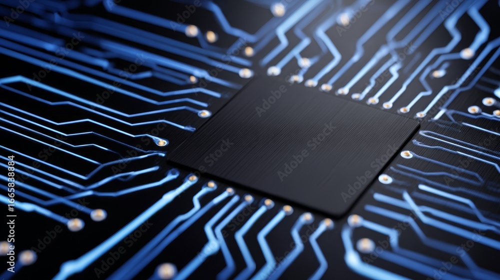 Poster intricate electronic pathways on a futuristic circuit board featuring a mesmerizing design of black 