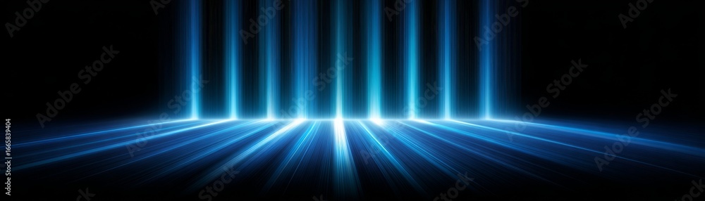 Poster dynamic abstract background with glowing blue light trails and ethereal energy waves creating a futu