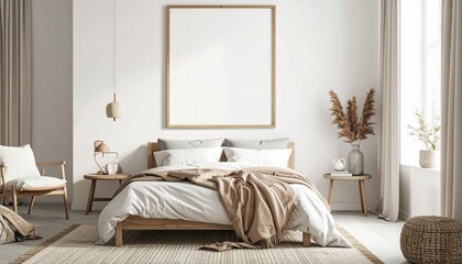Modern Bedroom Mockup with Minimalist Interior.