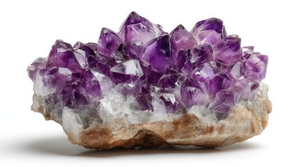 Amethyst cathedral cluster on white
