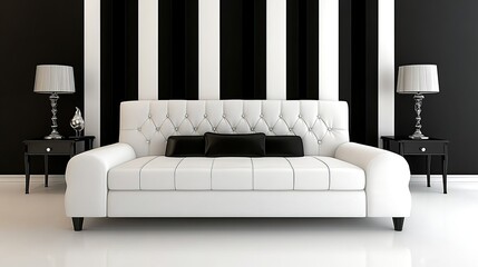 Elegant white sofa in a black and white room