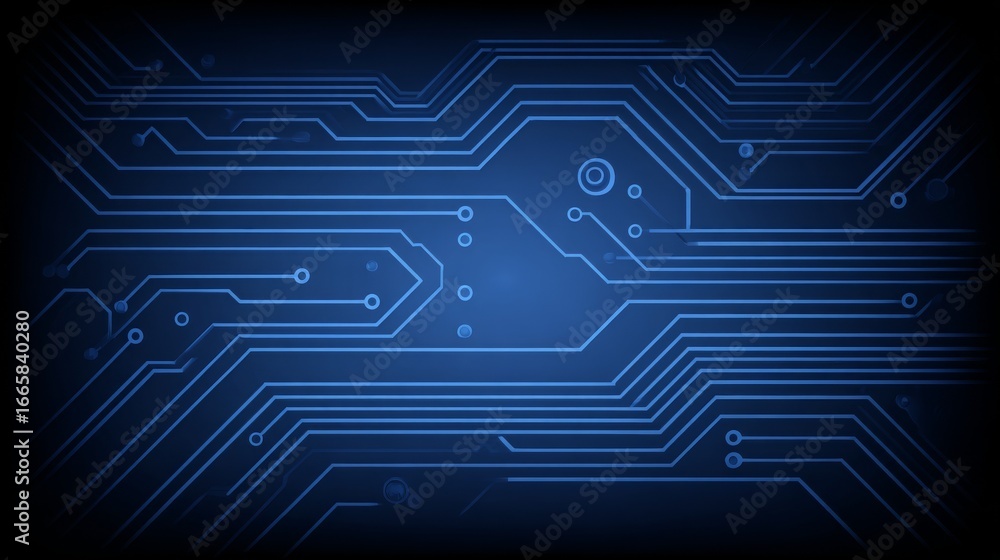 Poster intricate macro view of a complex printed circuit board with detailed pathways microchips and variou