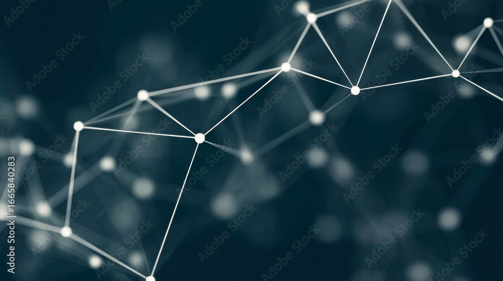 Poster abstract digital art composition featuring a deep blue background with a complex network of intersec