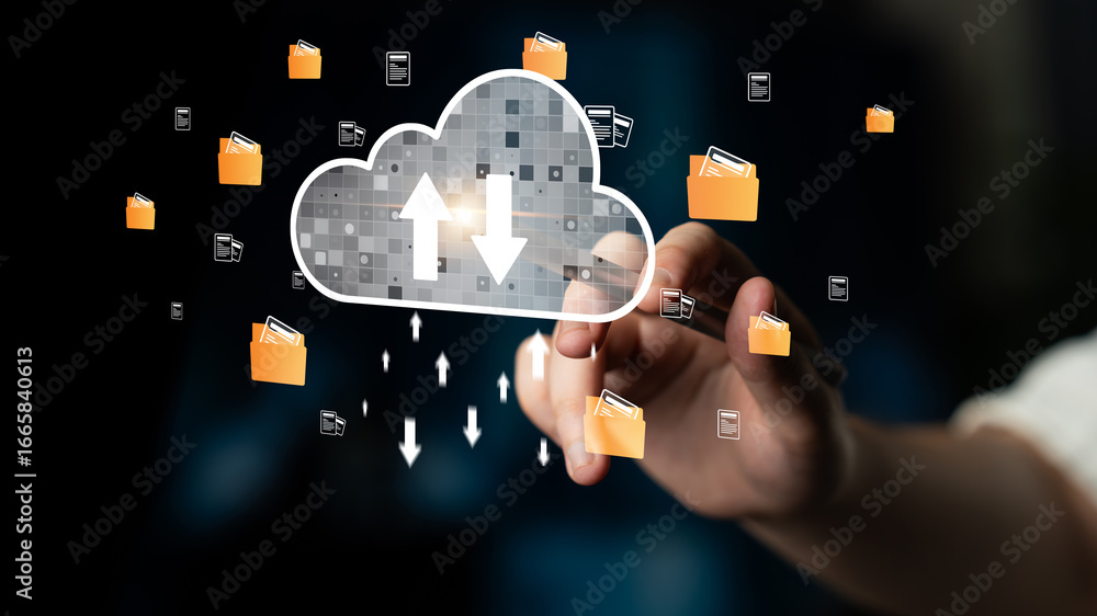 Poster cloud computing enables digital growth with secure data storage, scalable infrastructure, and strate