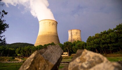 Power Plant Cooling Towers Smoke Landscape.