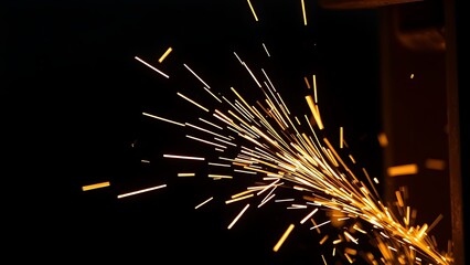 A close-up of glowing sparks against a dark background, capturing the intensity of industrial metalworking.