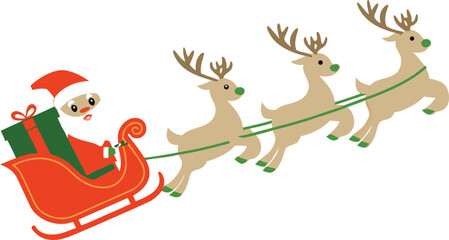 Santa Claus Sleigh with Reindeer and Gifts