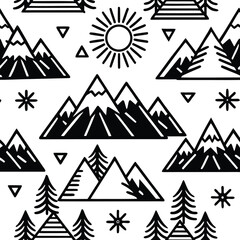 Minimalist Mountain Landscape Pattern - Outdoor Nature Background