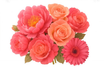 Fototapeta premium Beautiful bouquet of pink peonies, roses, and gerberas isolated on a transparent background, perfect for design projects