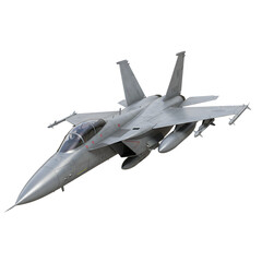 Realistic Three-Dimensional Illustration Of Modern Military Jet Aircraft In Gray Color On Transparent Background
