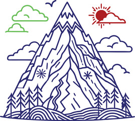 Mountain Landscape Line Art Illustration