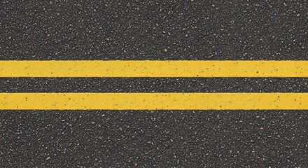 Fototapeta premium Asphalt road surface with two parallel yellow lines. Close-up view of the road marking. Highway professional with road construction site -
