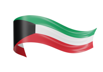Kuwait National Flag Waving Illustration with Isolated Transparent Background
