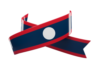 Laos Flag Ribbon with Red and Blue Colors Isolated on Transparent Background