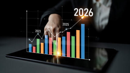 Business growth forecast highlights increasing trends new year 2026. Growth forecast data, growth...