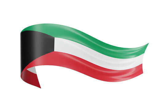 Kuwait National Flag Waving Illustration with Isolated Transparent Background