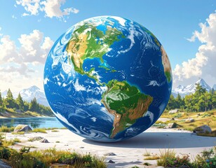 Earth on Top of the World – Global Concept and Environmental Illustration