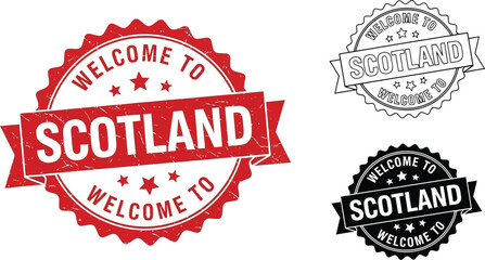 Obraz premium Welcome to scotland vector seals and stamps for travel destination