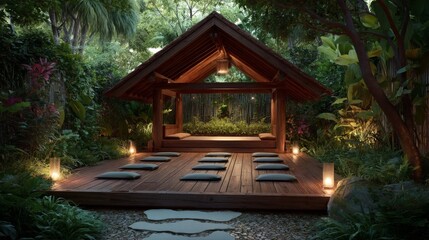 Fototapeta premium Serene Outdoor Meditation Pavilion at Night