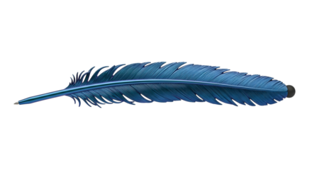 A single blue feather isolated on transparent background, showcasing its delicate texture and decorative design for fashion and art projects