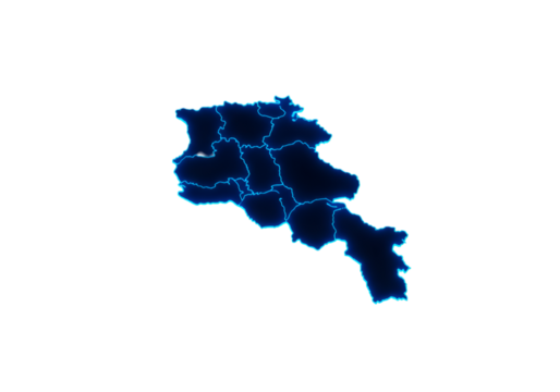 Neon Blue Armenia Map Outline Glow Effect On Black Background Digital Illustration