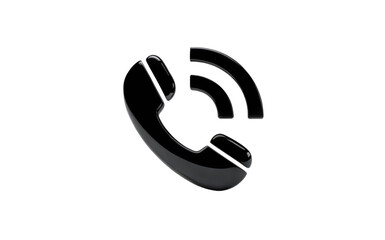Black telephone receiver with signal waves call communication isolated on a transparent background.