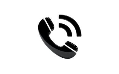 Black telephone receiver with signal waves call communication isolated on a transparent background.