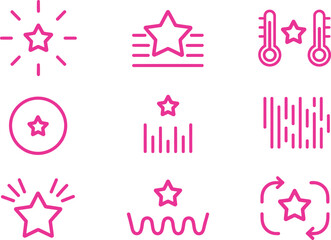 Pink Star Icons Set on White Backdrop Various Conceptual Elements Simple Symbols
