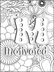 Motivated letter m floral mandala coloring page adult relaxation and stress relief