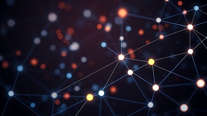 Futuristic network concept with glowing nodes and lines, set against a dark and atmospheric background.