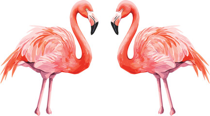 Beautiful watercolor flamingo illustration on white background, elegant pink tropical bird in standing pose, isolated hand-painted wildlife art